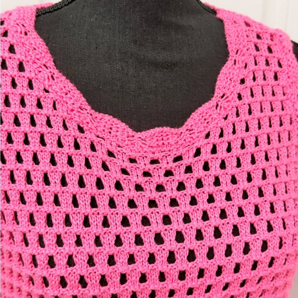Sleeveless Pink‎ Crochet Swim Cover-Up Tunic S